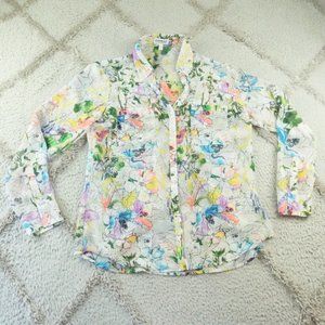 Express Floral Portofino Button Down Shirt Womens Large Preppy Office Business